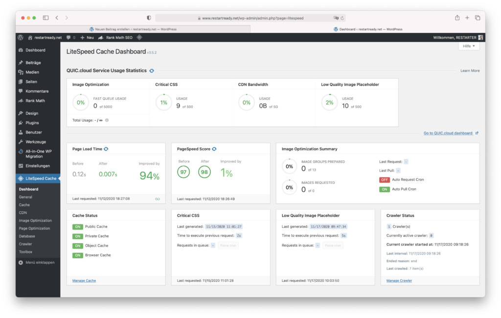 LiteSpeed Cache Dashboard - perfekte Zusammenspiel zwischen Webserver und WordPress